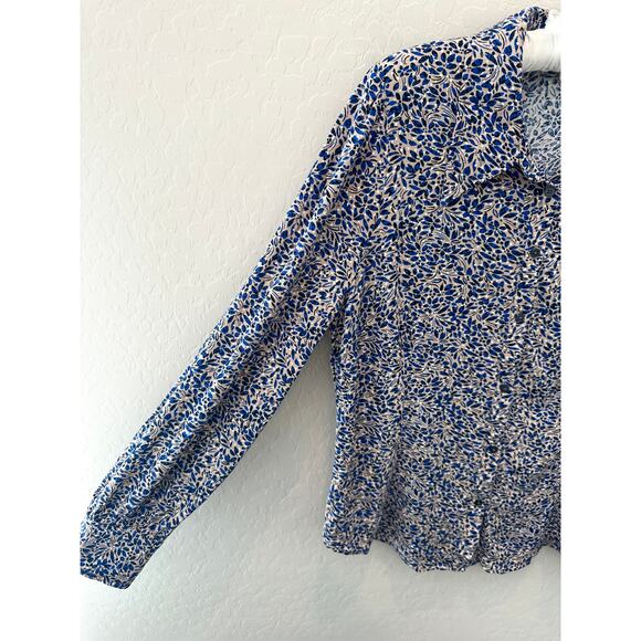BODEN | Blue Floral Leaf Print Long Sleeve Button Down Blouse | Size 16 - Picture 3 of 6